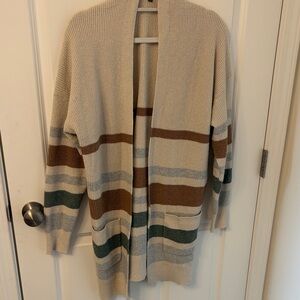 Striped Open Front Cardigan in Beige, Brown & Green